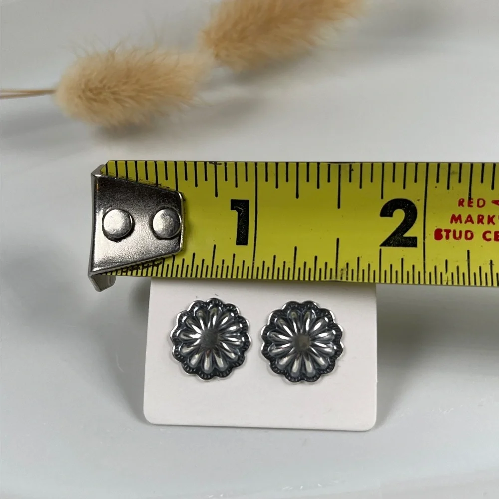 925 Solid Sterling Silver Round Concho Style Push Back Stud Earrings